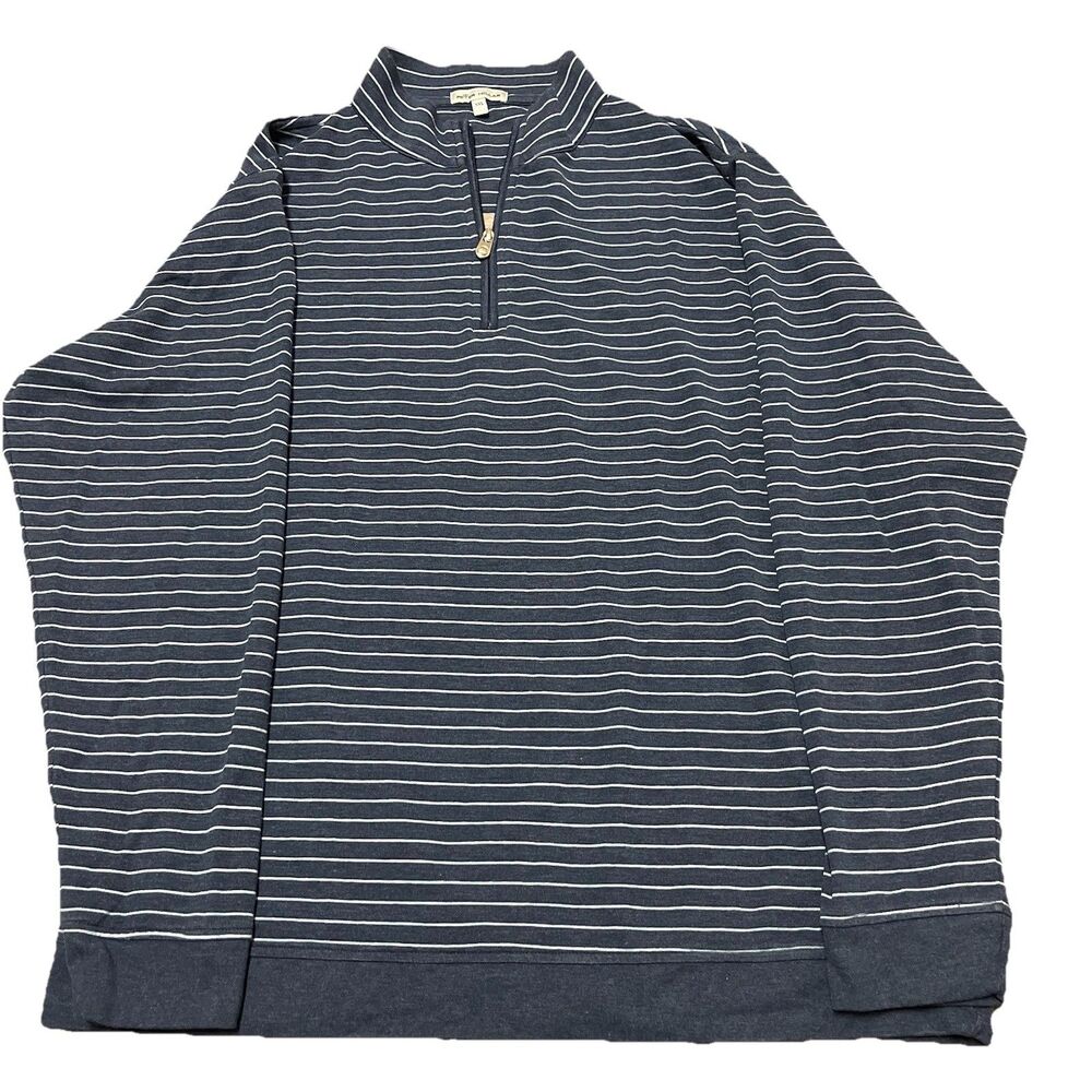 Peter Millar Sweater Mens Blue XXL Stripe Crown Long Sleeve 1/4 Zip Pullover